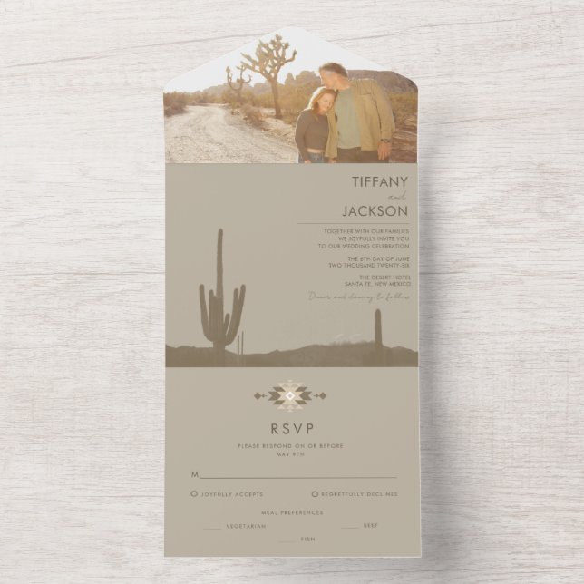 Invitation Tout En Un Mariage photo Simple Southwestern Cactus (À l'intérieur)