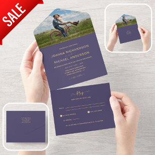 Invitation Tout En Un Mariage PHOTO tout compris violet Lavande RSVP