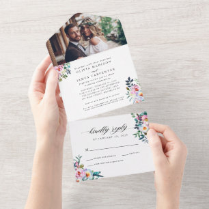 Invitation Tout En Un Mariage photo Turquoise rose vif