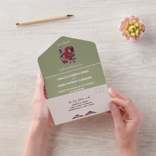 Invitation Tout En Un Mariage Pinecones Evergreens Red Berries