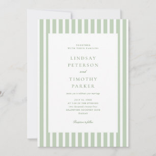 Invitation Tout En Un Mariage QR Vert Sauge Rayures