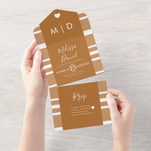 Invitation Tout En Un Mariage Rayures Cœurs Tons Chauds 
