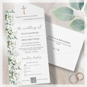 Invitation Tout En Un Mariage religieux   Code QR Eucalyptus