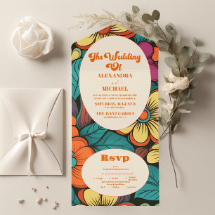 Invitation Tout En Un Mariage Rétro des Années 1970