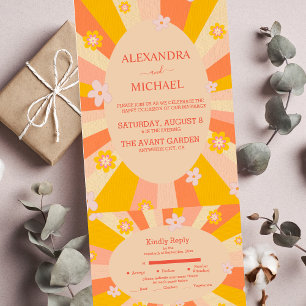Invitation Tout En Un Mariage rétro funky sur le thème des années 70 ora
