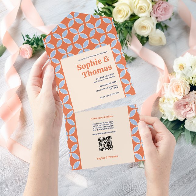 Invitation Tout En Un Mariage Rétro Milieu de Siècle (Créateur téléchargé)