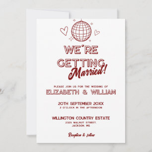 Invitation Tout En Un Mariage Rétro Rouge Disco Groovy