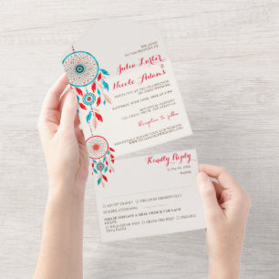 Invitation Tout En Un Mariage Rêveur de Plumes Tribal Bohème