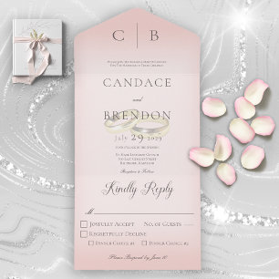 Invitation Tout En Un Mariage Rings Modern Blush Dîner
