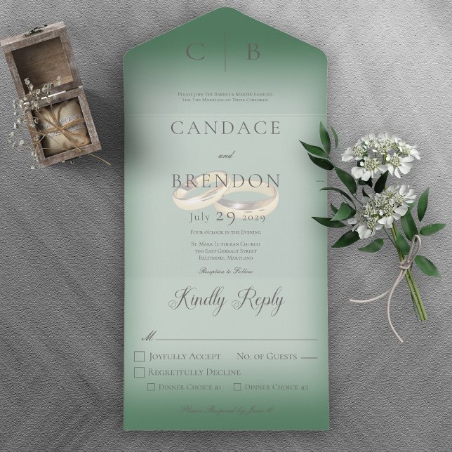 Invitation Tout En Un Mariage Rings Moderne Emerald Diner (Créateur téléchargé)
