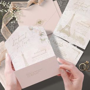 Invitation Tout En Un Mariage romantique français RSVP Blush ID870