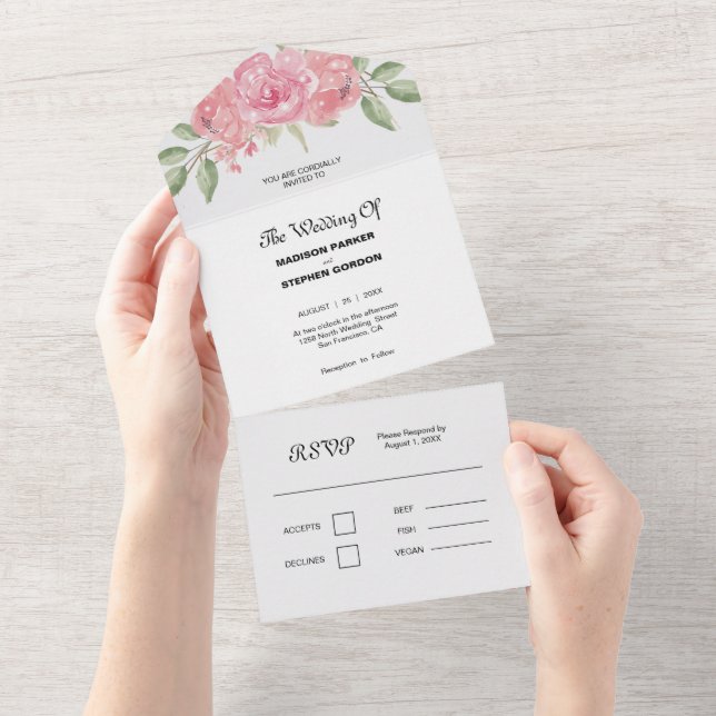 Invitation Tout En Un Mariage Rose (Déchirure)