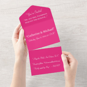 Invitation Tout En Un Mariage rose chaud   Invitation de couleur vive en