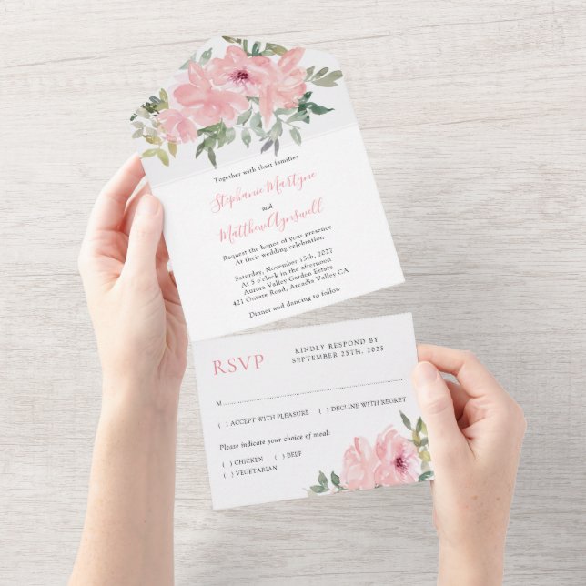 Invitation Tout En Un Mariage Rose couleur rose pâle (Déchirure)