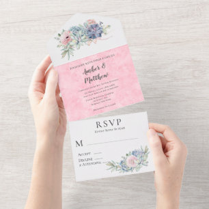 Invitation Tout En Un Mariage rose et or brillant