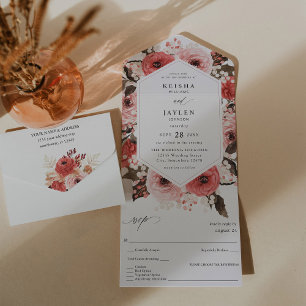 Invitation Tout En Un Mariage rose et rose rouge 2