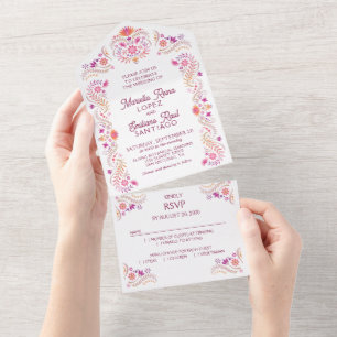 Invitation Tout En Un Mariage rose Fiesta