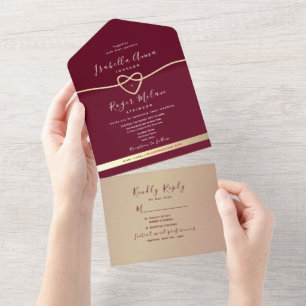 Invitation Tout En Un Mariage Rose Gold et Bourgogne