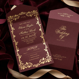 Invitation Tout En Un Mariage Rose Or Royale Bourgogne