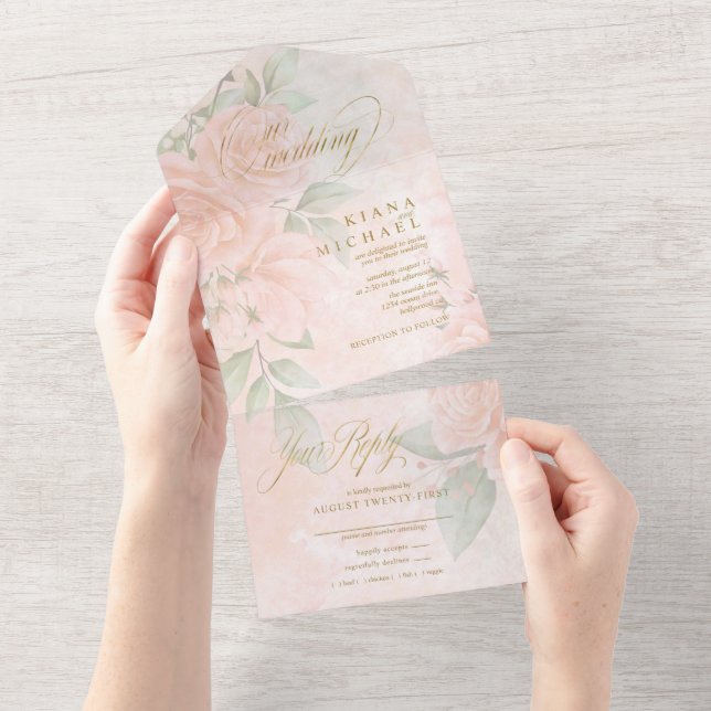 Invitation Tout En Un Mariage Rose souple ID828 (Déchirure)