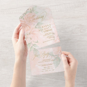 Invitation Tout En Un Mariage Rose souple ID828