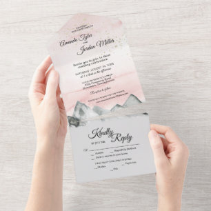 Invitation Tout En Un Mariage rose Sunrise Mountain
