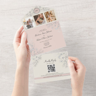 Invitation Tout En Un Mariage rose vintage