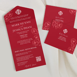 Invitation Tout En Un Mariage Rouge Bilingue Vietnamien Anglais