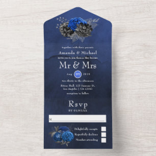 Invitation Tout En Un Mariage Royal Bleu, Noir et Argent Floral Tout Com