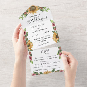 Invitation Tout En Un Mariage RSVP Boho Sunflower Complet