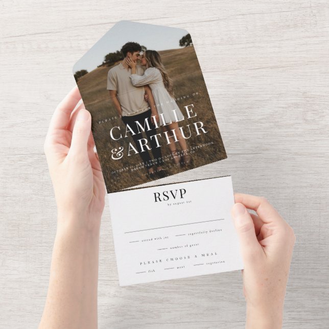 Invitation Tout En Un Mariage RSVP élégant et moderne (Déchirure)