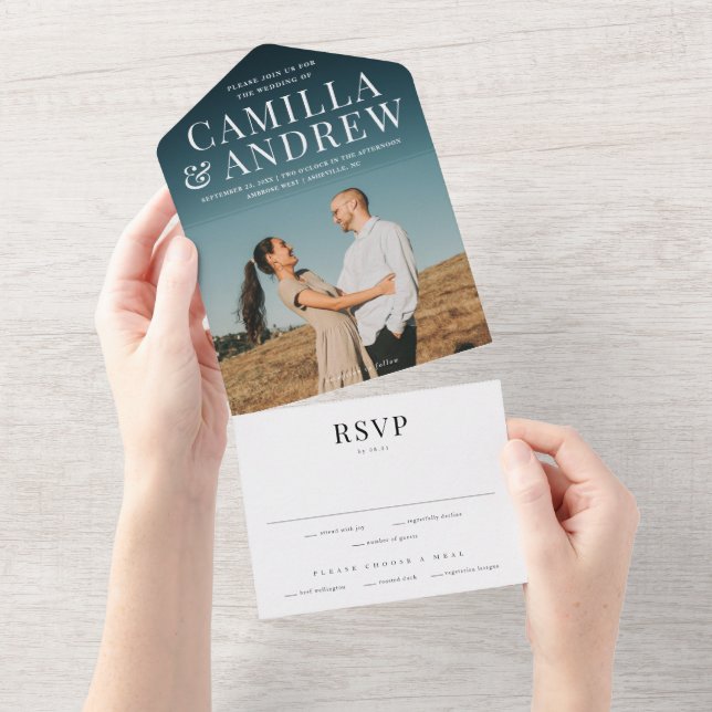 Invitation Tout En Un Mariage RSVP élégant et moderne (Déchirure)