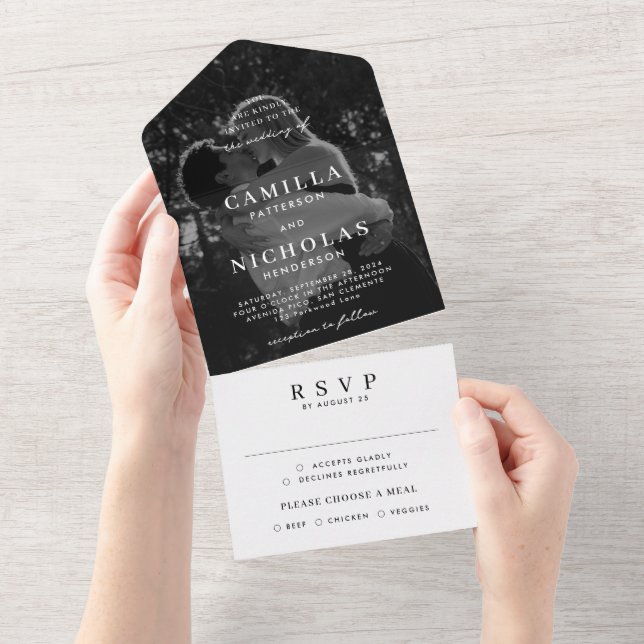 Invitation Tout En Un Mariage RSVP élégant moderne (Déchirure)