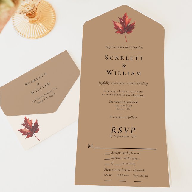 Invitation Tout En Un Mariage RSVP en terre cuite d'automne simple (Créateur téléchargé)