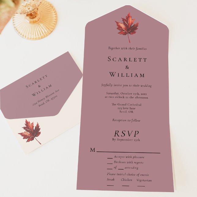 Invitation Tout En Un Mariage RSVP Mauve Entree simple et minimal à la f (Créateur téléchargé)