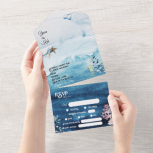 Invitation Tout En Un Mariage RSVP RSVP complet pour l'océan rustique