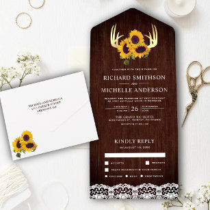 Invitation Tout En Un Mariage Russe Sunflower Gold Deer Antlers
