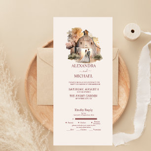 Invitation Tout En Un Mariage rustique à l'aquarelle dans une grange