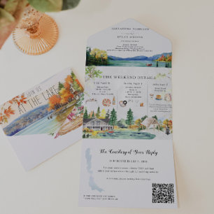 Invitation Tout En Un Mariage Rustique au Bord d'un Lac en Automne