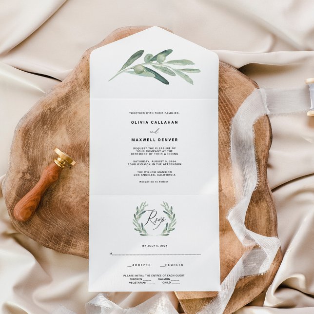 Invitation Tout En Un Mariage rustique aux olives et au vert  (Créateur téléchargé)