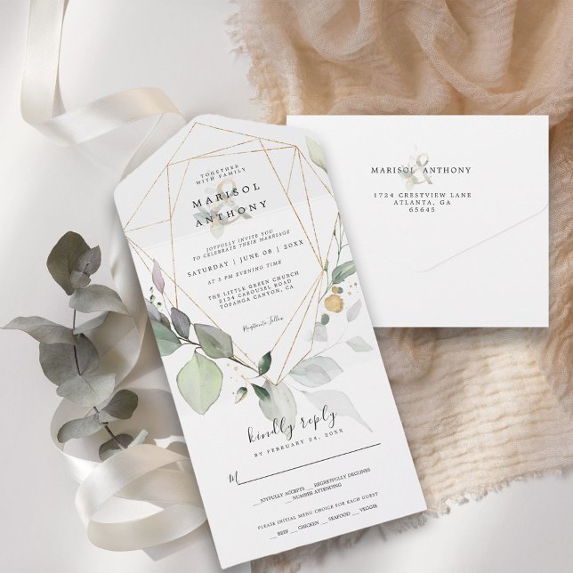 Invitation Tout En Un Mariage Rustique avec Feuillage d'Eucalyptus (Créateur téléchargé)