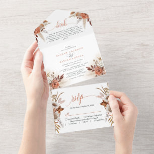 Invitation Tout En Un Mariage Rustique avec Fleurs de Terracotta et Herb