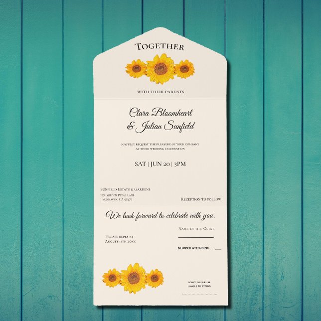 Invitation Tout En Un mariage rustique avec tournesol - en crème (Créateur téléchargé)
