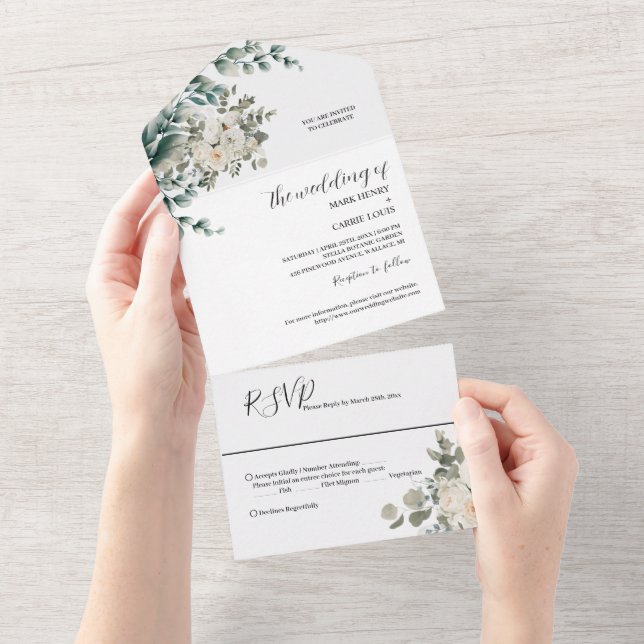 Invitation Tout En Un Mariage Rustique avec Verdure d'Eucalyptus (Déchirure)