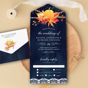 Invitation Tout En Un Mariage Rustique Bleu Nuit Feuilles d'Érable de Ci