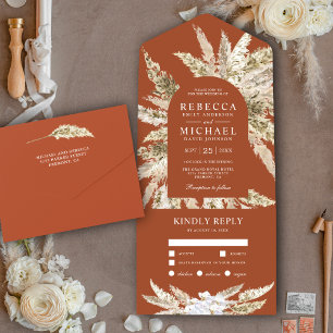 Invitation Tout En Un Mariage Rustique Boho Herbe de Pampas Arche en Ter