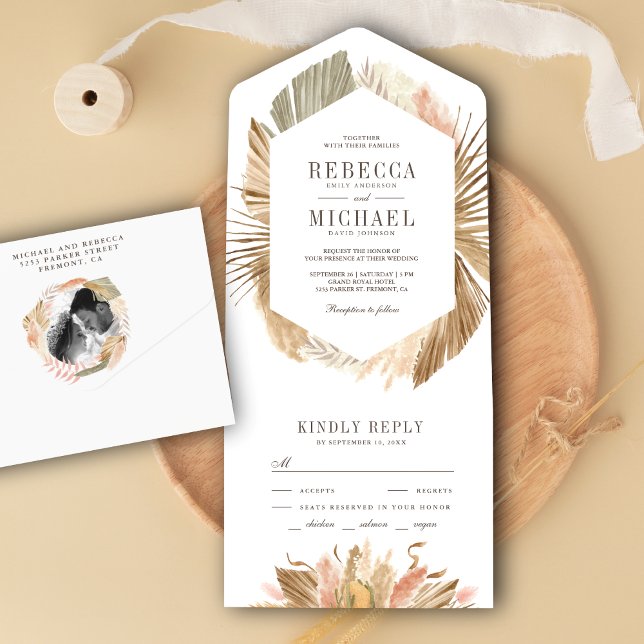 Invitation Tout En Un Mariage Rustique Boho Herbe de Pampas Feuilles de  (Créateur téléchargé)