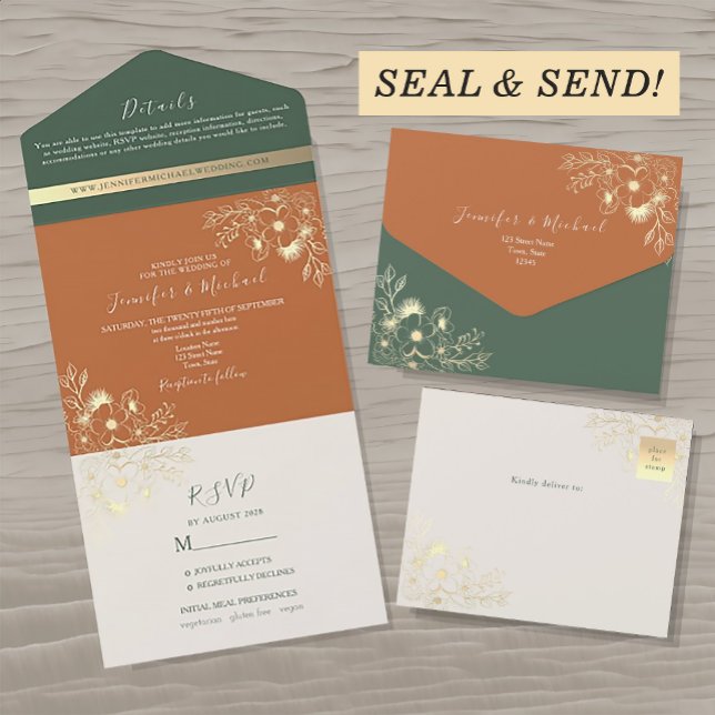 Invitation Tout En Un Mariage Rustique Chic Vert Olive et Terracotta (Créateur téléchargé)