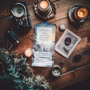 Invitation Tout En Un Mariage rustique de l'arbre de pin aquarelle