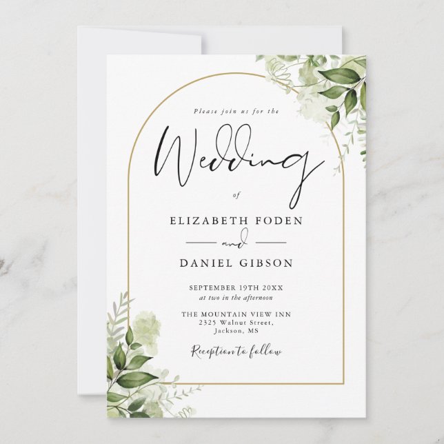 Invitation Tout en Un Mariage Rustique de Verdure d'Or Arche (Devant)